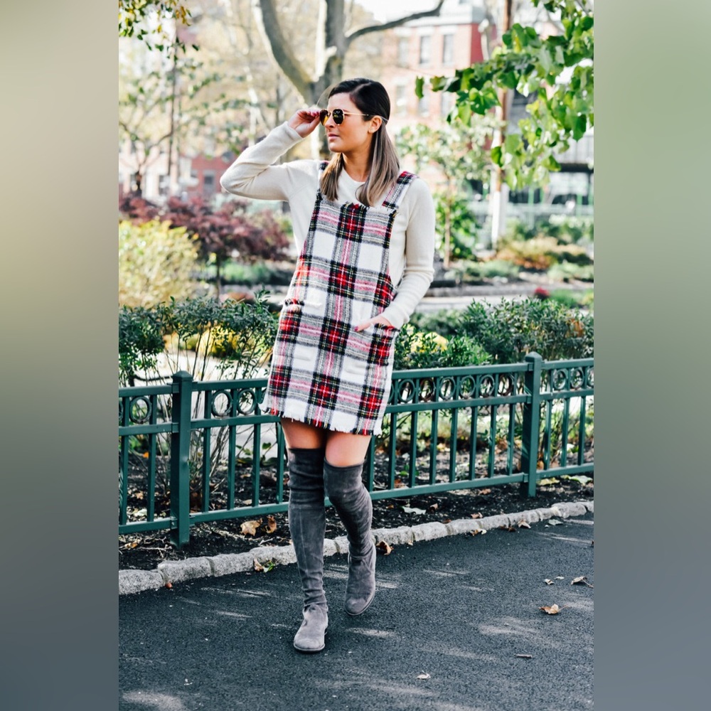 Judith March tartan plaid overalls jumper dress